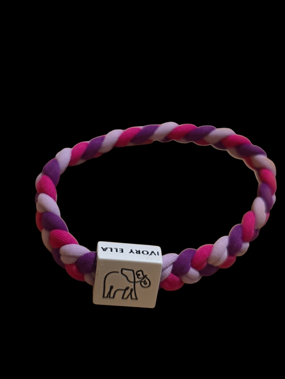 Ivory Ella Pink, Purple & Light Pink Braided Bracelet with Elephant Cube Charm